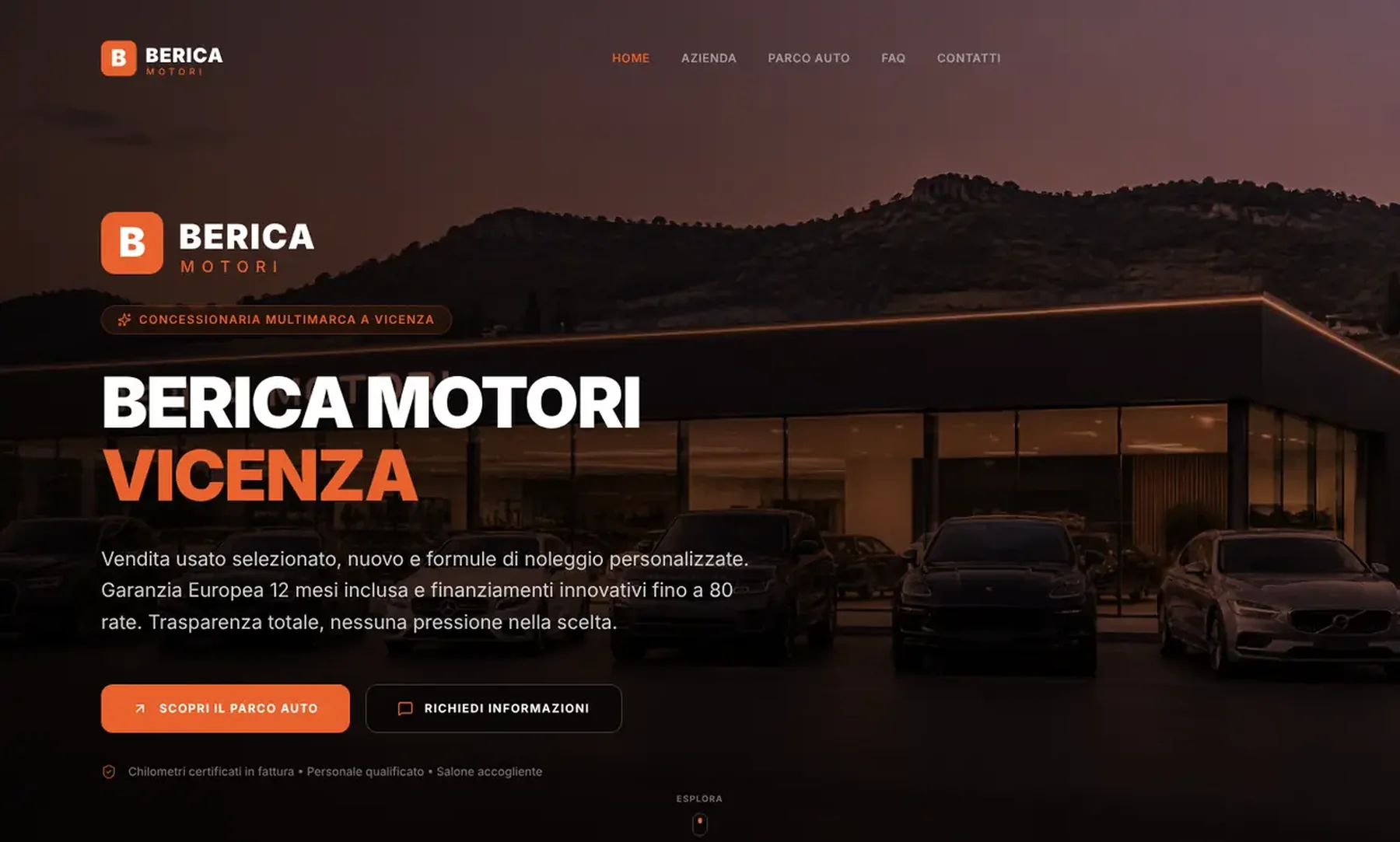 Il sito web dell'autosalone, che i clienti vedono online